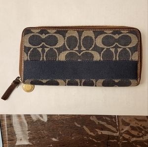 COACH Denim leather zip around accordion wallet